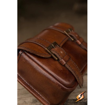 Sacoche médiévale Warrior Grand en cuir marron