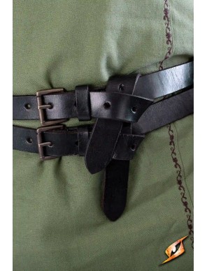 Ceinture médiévale Twin Belt en cuir noir
