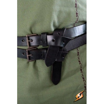 Ceinture médiévale Twin Belt en cuir noir