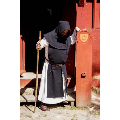 Capuche médiévale à liripipe en laine brossée Mixte  noir