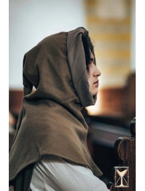Capuche médiévale à liripipe en laine brossée Mixte