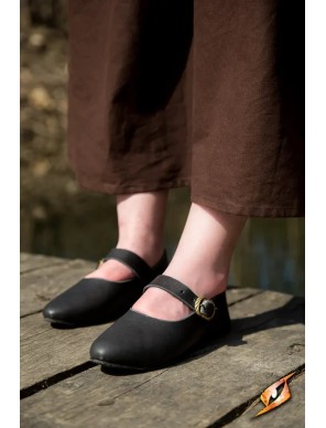 Chaussures médiévales Astrid en cuir – Noir