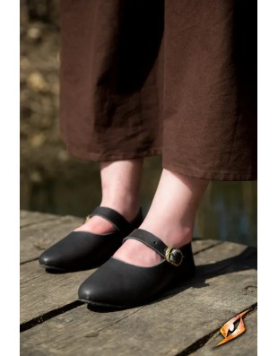 Chaussures médiévales Astrid en cuir – Noir