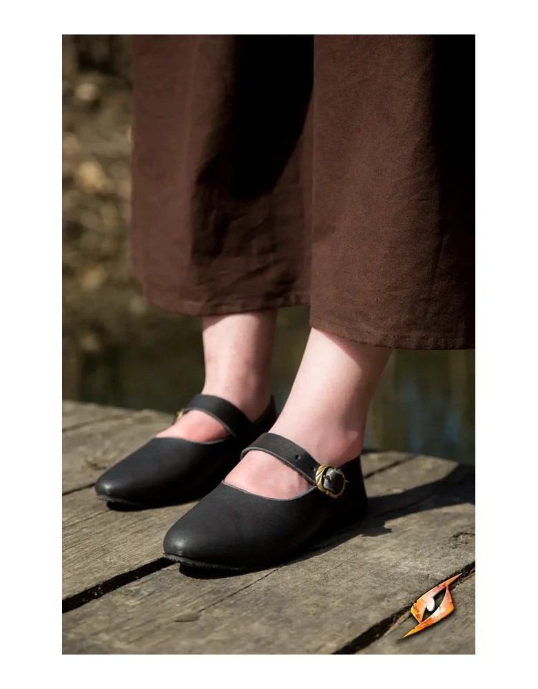 Chaussures médiévales Astrid en cuir – Noir