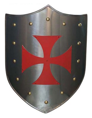 Bouclier Médiéval Croix Templière Rouge MARTO – 63 × 43 cm