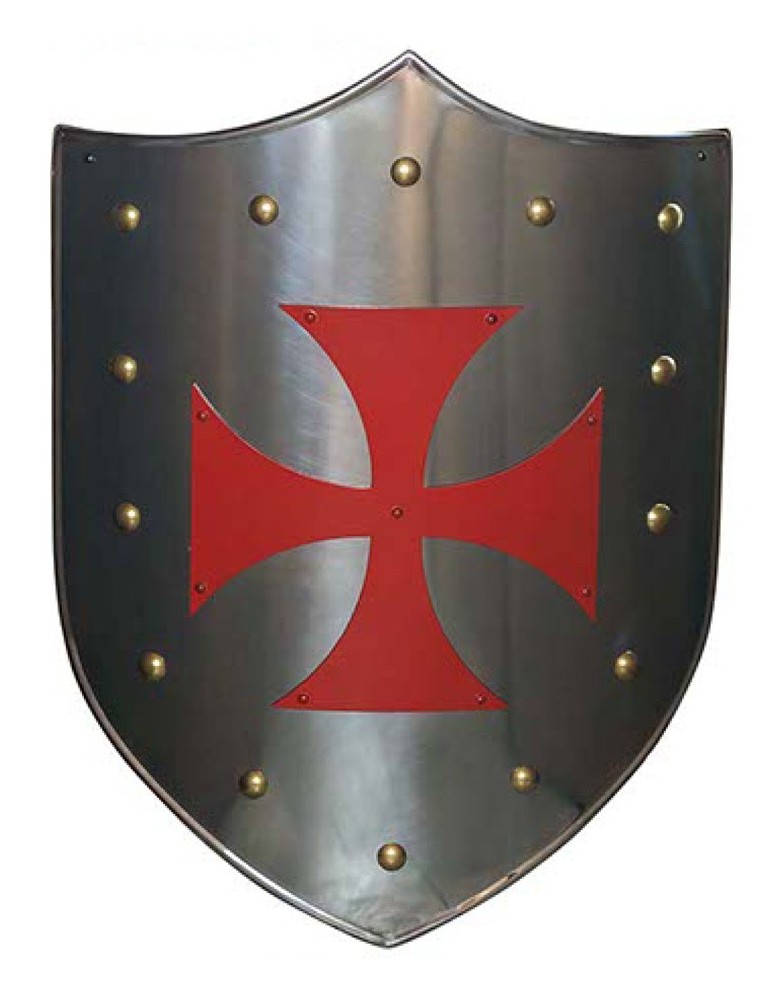 Bouclier Médiéval Croix Templière Rouge MARTO – 63 × 43 cm
