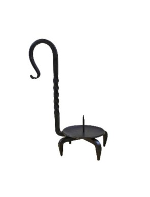 Bougeoir Médiéval sur Pied en Fer Forgé avec Crochet – 21 × 10 cm