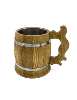 Chope Médiévale en Bois avec Intérieur Inox – 14 cm