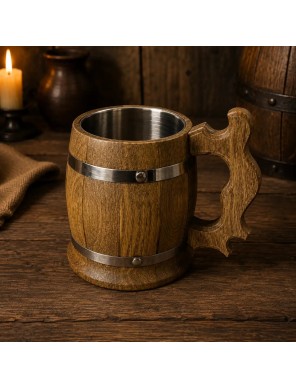Chope Médiévale en Bois avec Intérieur Inox – 14 cm