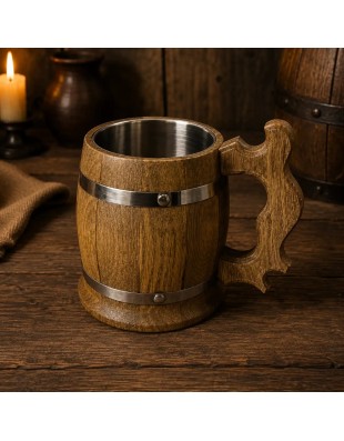 Chope Médiévale en Bois avec Intérieur Inox – 14 cm