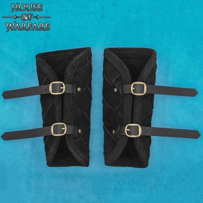 Brassards Médiévaux en Cuir Suédé avec Boucles en Laiton – Paire