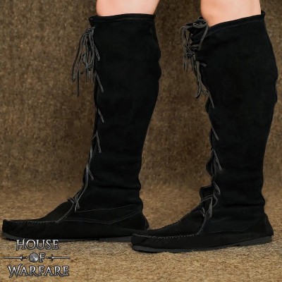Bottes Médiévales Hautes en Daim Véritable à Lacets