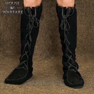 Bottes Médiévales Hautes en Daim Véritable à Lacets