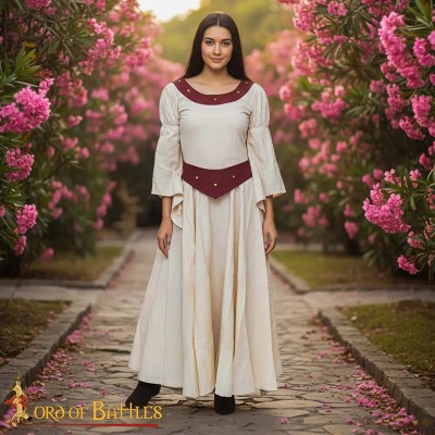 Robe Médiévale Demoiselle de Campagne en Coton Écru