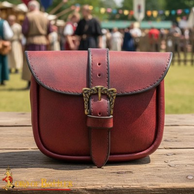 Bourse Médiévale en Cuir de Buffle avec Boucle Celtique en Laiton