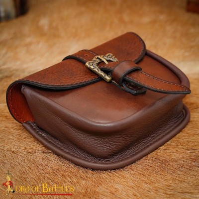 Bourse Médiévale en Cuir de Buffle avec Boucle Celtique en Laiton