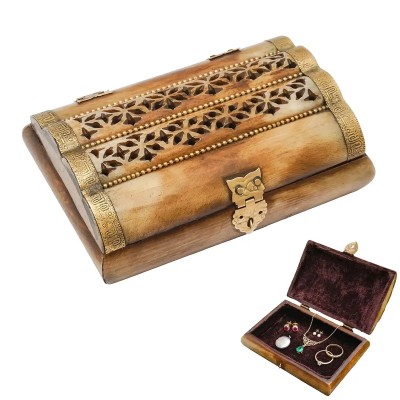 Boîte à Bijoux Viking en Os Véritable et Laiton – Intérieur Velours