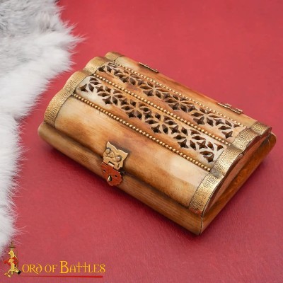 Boîte à Bijoux Viking en Os Véritable et Laiton – Intérieur Velours