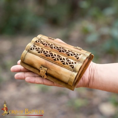 Boîte à Bijoux Viking en Os Véritable et Laiton – Intérieur Velours