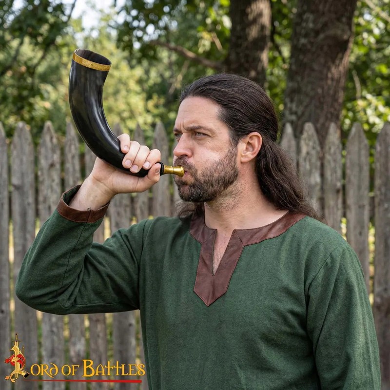 Cor Viking en Véritable Corne de Bœuf et Laiton – Clairon Artisanal