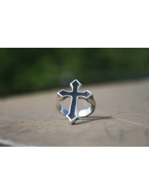 Bague Croix Médiévale Noire et Argentée