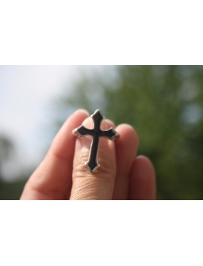 Bague Croix Médiévale Noire et Argentée