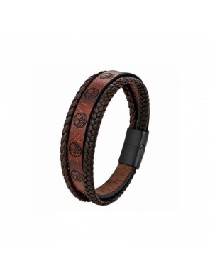 Bracelet Viking Yggdrasil en Cuir Véritable Marron