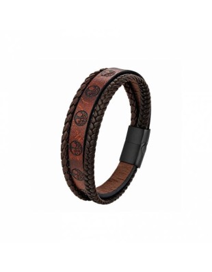 Bracelet Viking Yggdrasil en Cuir Véritable Marron