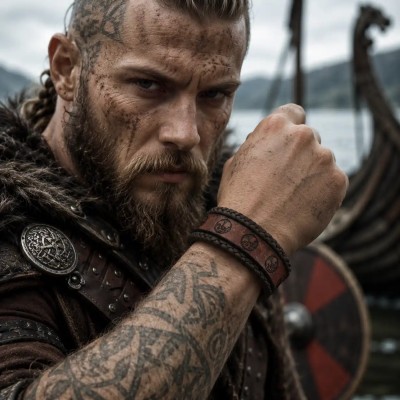 Bracelet Viking Yggdrasil en Cuir Véritable Marron
