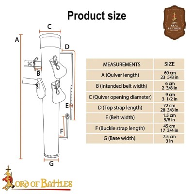 Carquois Médiéval en Cuir avec 3 Pochettes en Daim – 60 cm