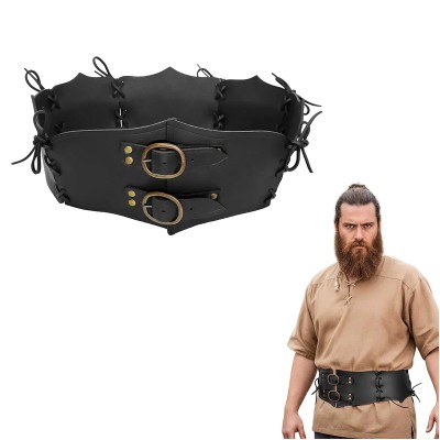 Ceinture Médiévale Large en Cuir – Boucles en Laiton Antique