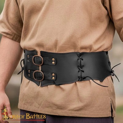 Ceinture Médiévale Large en Cuir – Boucles en Laiton Antique