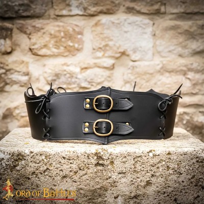 Ceinture Médiévale Large en Cuir – Boucles en Laiton Antique
