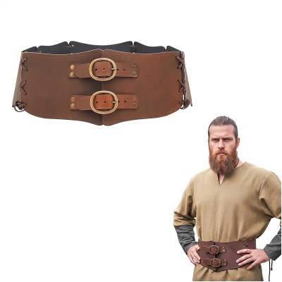 Ceinture Médiévale Large en Cuir – Boucles en Laiton Antique