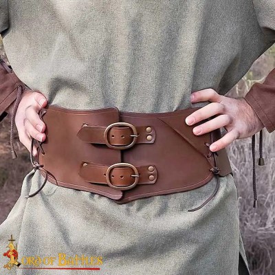 Ceinture Médiévale Large en Cuir – Boucles en Laiton Antique