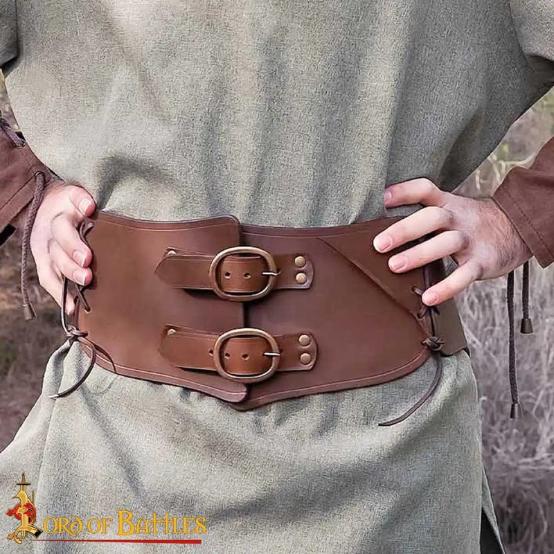 Ceinture Médiévale Large en Cuir – Boucles en Laiton Antique