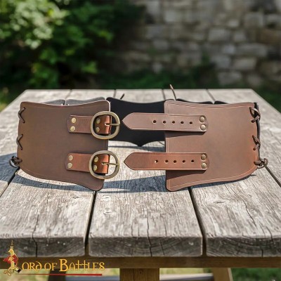 Ceinture Médiévale Large en Cuir – Boucles en Laiton Antique