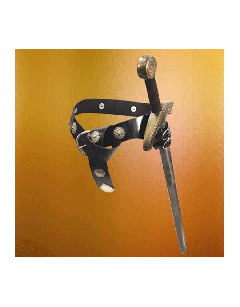 Ceinture d'épée médiévale en cuir noir - la forge des chevaliers®