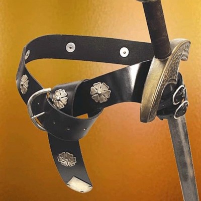 Ceinture d'épée médiévale en cuir noir - la forge des chevaliers®