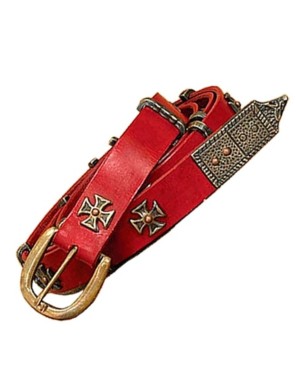 Ceinture Médiévale Templière en Cuir Rouge