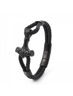 Bracelet Mjolnir en cuir véritable - la forge des chevaliers®