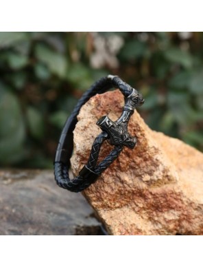 Bracelet Mjolnir en cuir véritable - la forge des chevaliers®