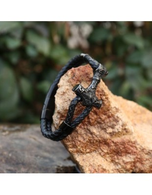 Bracelet Mjolnir en cuir véritable - la forge des chevaliers®