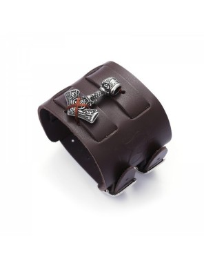 Bracelet Mjolnir en cuir véritable - LA FORGE DES CHEVALIERS®