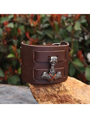 Bracelet Mjolnir en cuir véritable - LA FORGE DES CHEVALIERS®