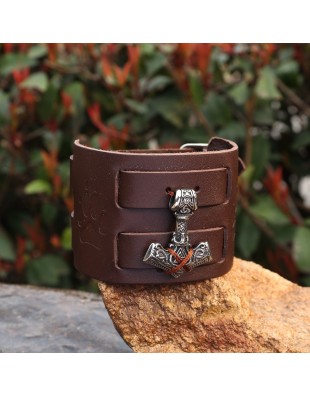 Bracelet Mjolnir en cuir véritable - LA FORGE DES CHEVALIERS®