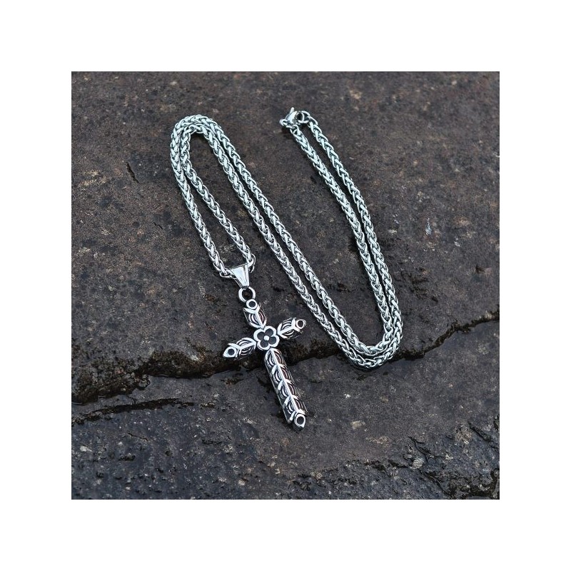 Collier Croix Celtique Viking EUEAVAN - Pendentif Prière Irlandaise Crucifix Religieux En Acier Inoxydable, Amulette Chance Pour Hommes Femmes