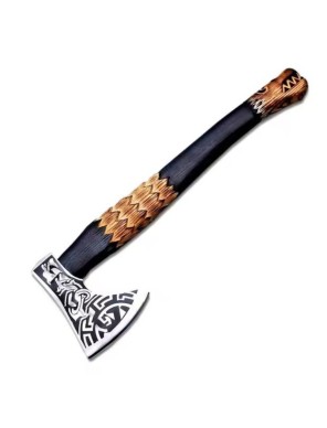 Hache Viking manche en bois décoré - la forge des chevaliers®