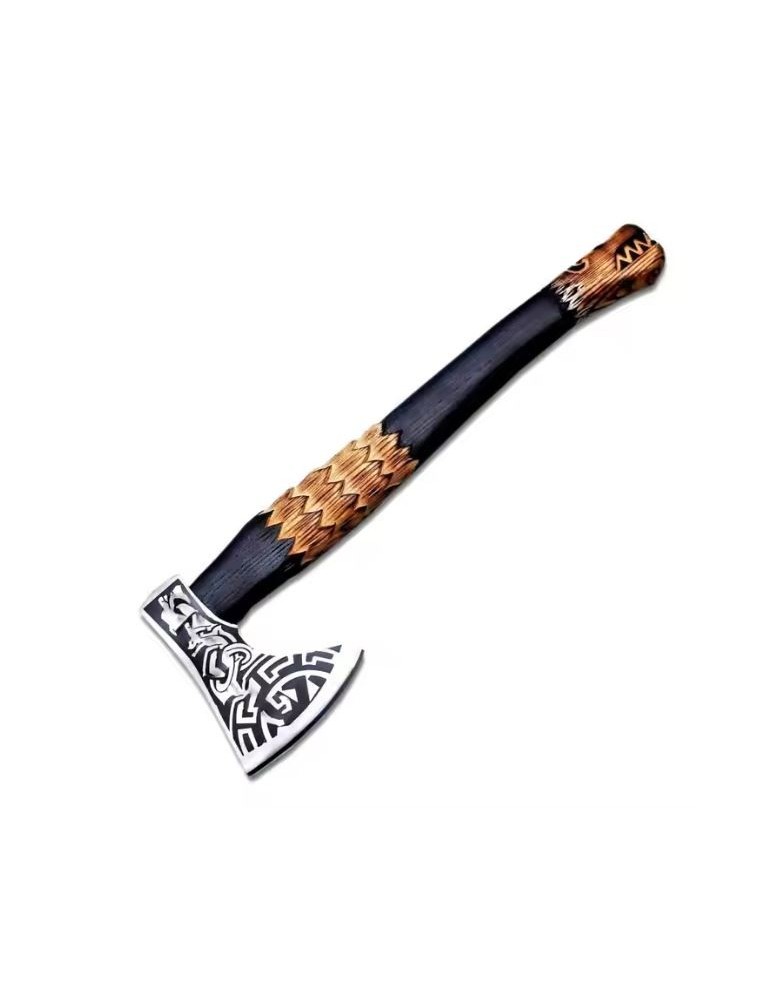 Hache Viking manche en bois décoré - la forge des chevaliers®