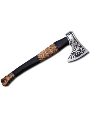 Hache Viking manche en bois décoré - la forge des chevaliers®